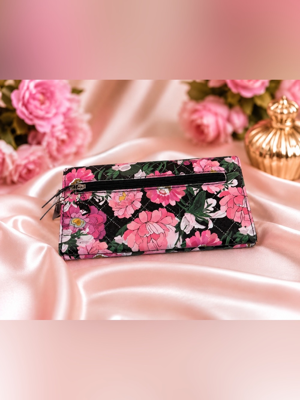 Tahari Pink Floral Wallet Clutch with Metal Logo - Picture 2 of 6